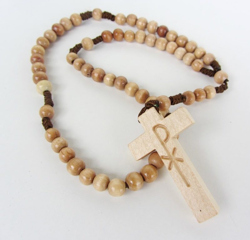 Geschenk zur Erstkommunion und Taufe. Handgeknüpfter Kinderrosenkranz, Rosenkranz aus Holz, handmade in Bayern