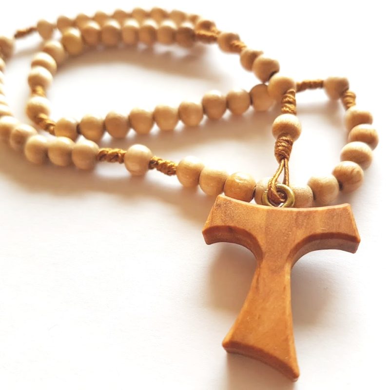 Geschenk zur Erstkommunion und Taufe. Handgeknüpfter Kinderrosenkranz, Rosenkranz aus Holz, handmade in Bayern