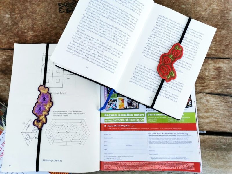 Lesezeichen mit Stickerei und Gummiband für Kochbücher, Magazine und Bücher