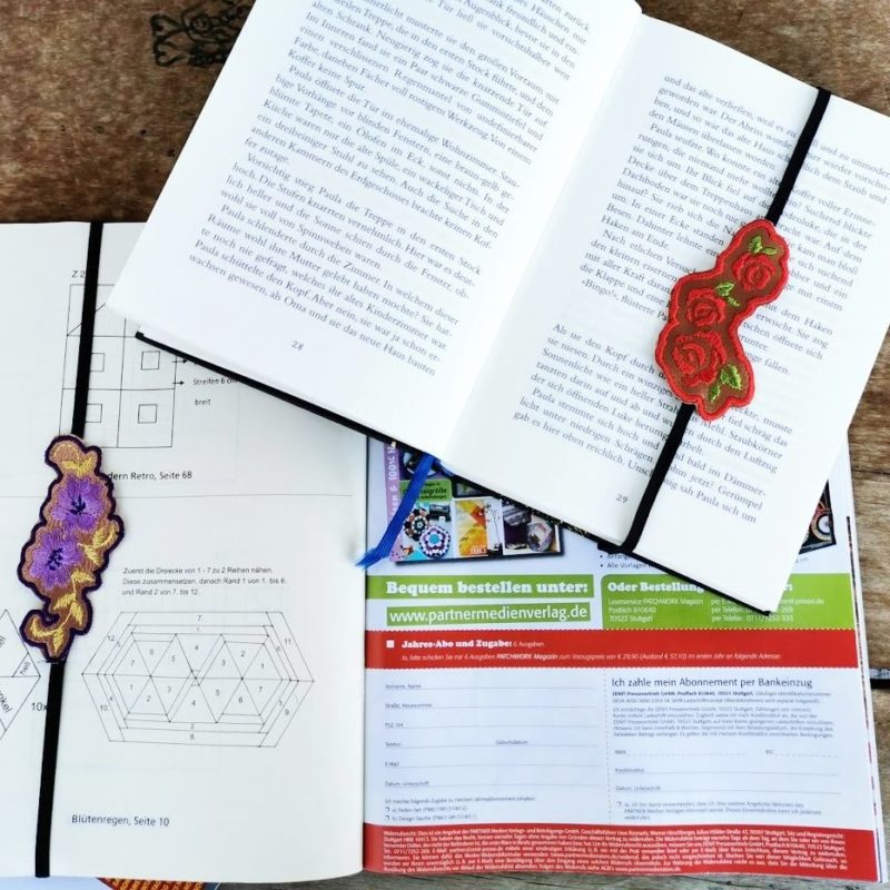 Lesezeichen mit Stickerei und Gummiband für Kochbücher, Magazine und Bücher