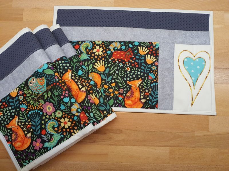 Tischsets Platzdeckchen handmade Patchwork Design "Doppeltes Herz"