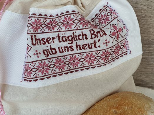 Brotbeutel mit vintage Webbild Stickbild "Unser täglich Brot gib uns heut"