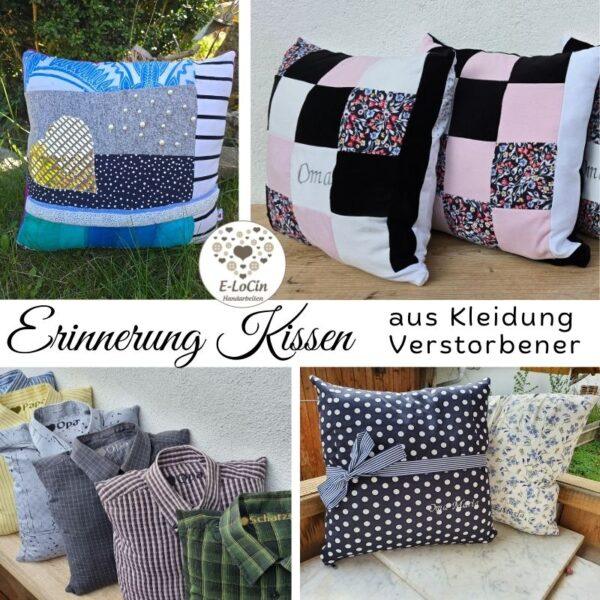 Aus Kleidung genähte Kissen. Alte Kleidung und Kleidung von Verstorbenen in ein Erinnerungskissen genäht