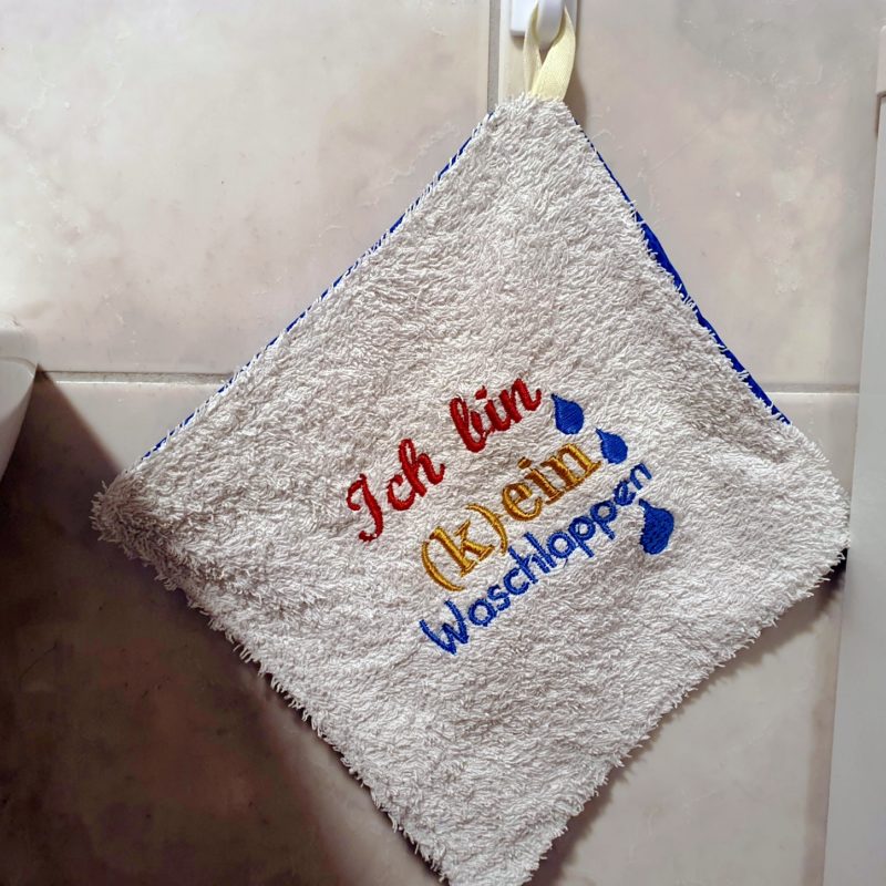 Wiederverwertbarer genähter Waschlappen mit lustigem Spruch