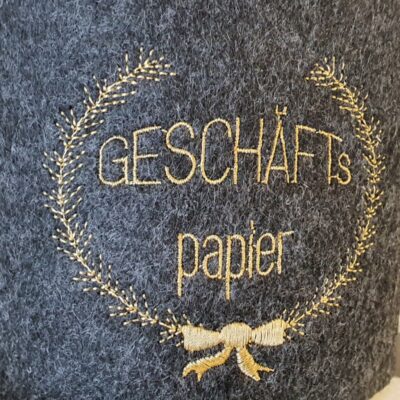 WC Papier Banderole aus Filz mit aufgesticktem Spruch "Geschäftspapier"