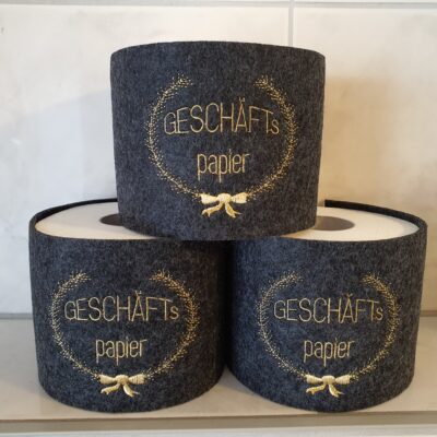 WC Papier Banderole aus Filz mit aufgesticktem Spruch "Geschäftspapier"