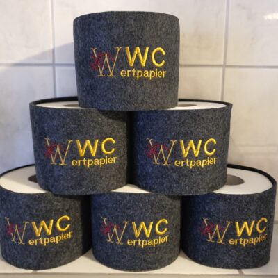 Klopapierbanderole mit Spruch "WC Wertpapier"