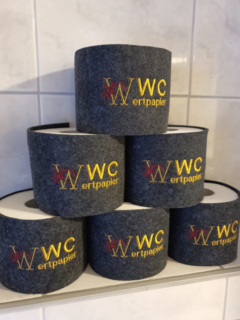 Klopapierbanderole mit Spruch "WC Wertpapier"