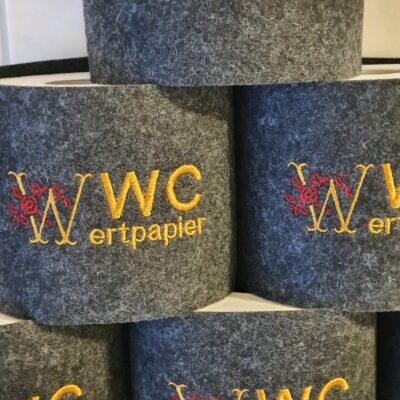 Klopapierbanderole mit Spruch "WC Wertpapier"