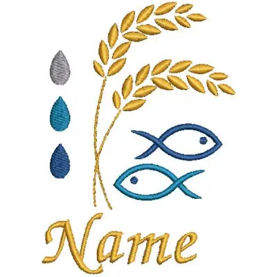 Geschenk zur Erstkommunion - Gotteslobhülle Fisch und Ähren mit Name. Aus Filz bestickt.