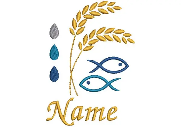 Geschenk zur Erstkommunion - Gotteslobhülle Fisch und Ähren mit Name. Aus Filz bestickt.