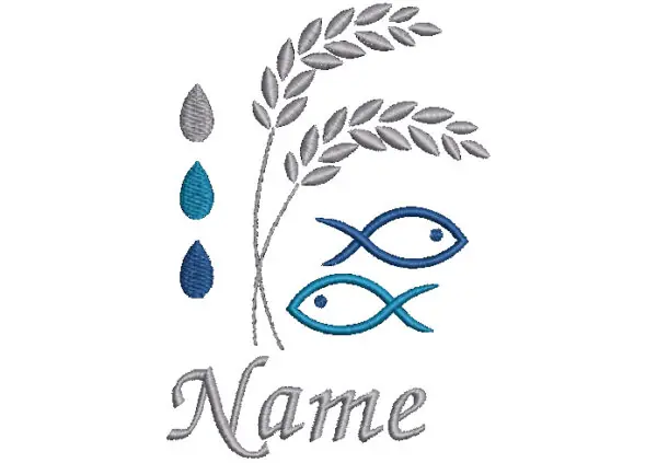 Geschenk zur Erstkommunion - Gotteslobhülle Fisch und Ähren mit Name. Aus Filz bestickt.