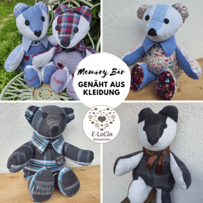 Memorybear, Trauerbär, aus Kleidung nähen lassen und mit individuelle Bestickung.