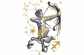 Sternzeichen Schütze, Kissen mit Sternzeichen eingestickt und Name mit Zodiakzeichen