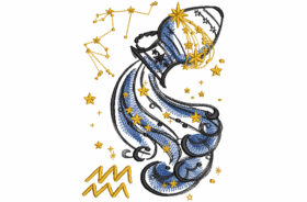 Sternzeichen Wassermann, Kissen mit Sternzeichen eingestickt und Name mit Zodiakzeichen