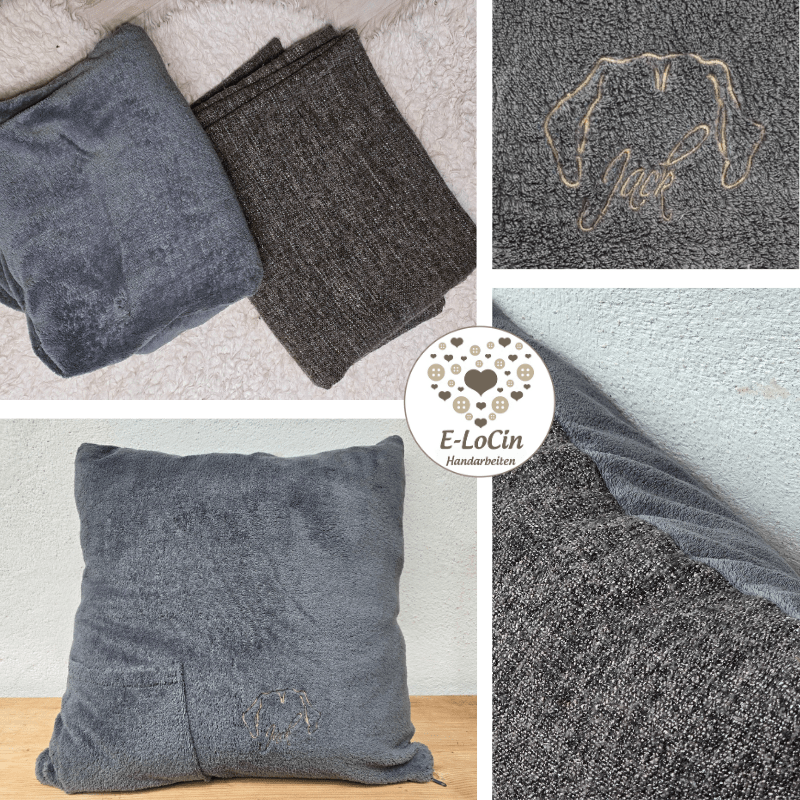 Haustier Erinnerungskissen aus Katzendecke, Hundedecke genäht.