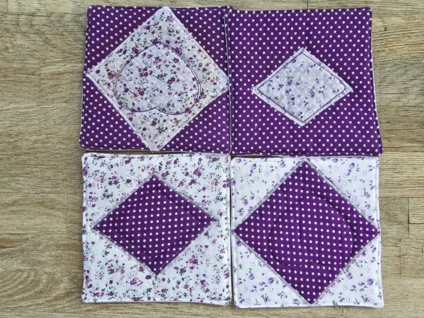 Tassenteppich, mug rug, Tassenuntersetzer aus Stoff genäht