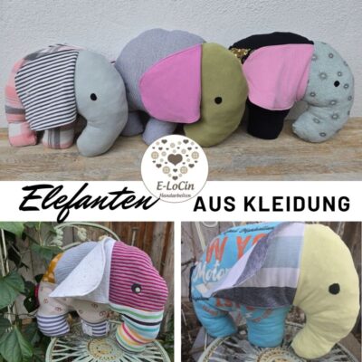 Aus Kleidung genähte große Elefantenkissen