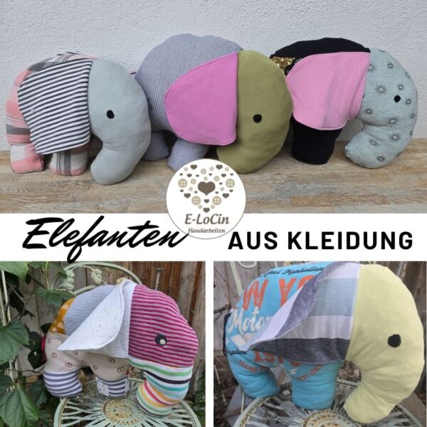 Aus Kleidung genähte große Elefantenkissen