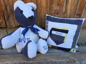 Erinnerungsbär BENNY als Memorybär genäht aus Kleidung von Verstorbenen