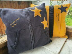 Erinnerungskissen genäht aus Lieblingskleidung und Kleidugn von Verstorbenen.