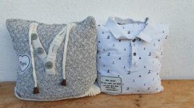 Erinnerungskissen genäht aus Lieblingskleidung und Kleidugn von Verstorbenen.