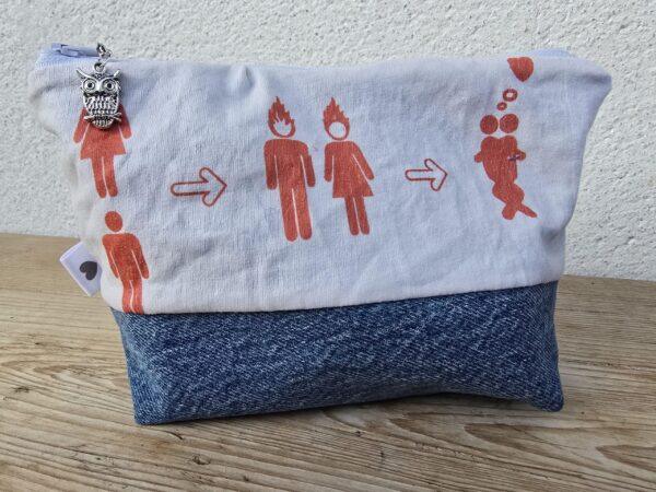 Upcycling - Täschchen, Kosmetiktäschchen und Kulturbeutel genäht aus Kleidung, wie Jeans, T-Shirts.
