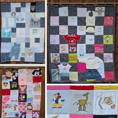 Erinnerungsdecken aus Baby- und Kinderkleidung sind Patchworkdecken genäht aus den aufbewahrten Schätzchen der kleinen