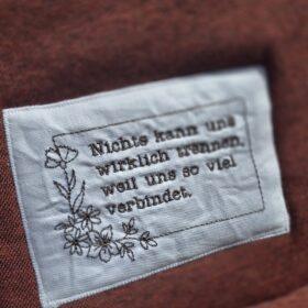 Quilt Label mit Widmung für eine Patchworkdecke