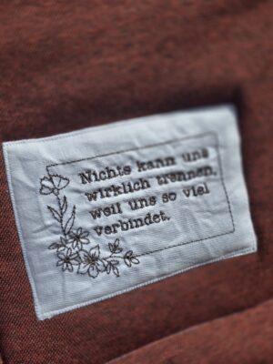 Quilt Label mit Widmung für eine Patchworkdecke