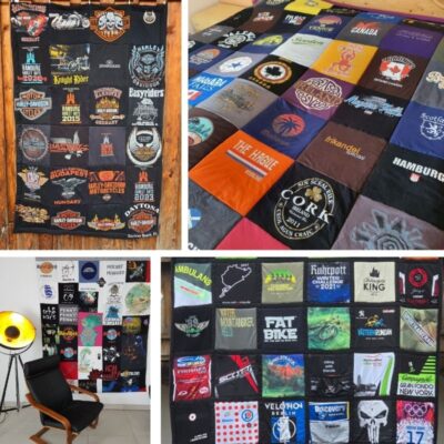 Patchworkdecke aus T-Shirts genäht zu schönen Erinnerungen, T-Shirtdecken, Couchdecken.