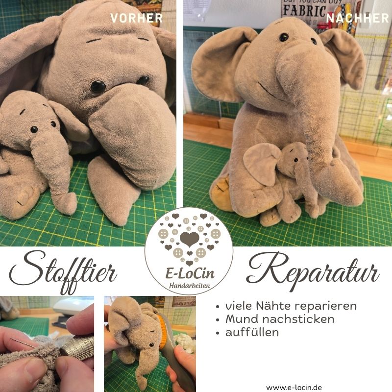 Stofftier Reparatur, Kuscheltierreparatur und Restaurierung von kleinen und großen Stofftieren