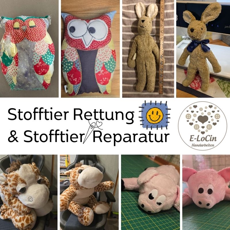 Stofftierrettung und Stofftier Reparatur mit Auffüllen, stopfen, Nähte und Risse reparieren - auch wenn der Hund das Stofftier zerfetzt hat, versuche ich es.