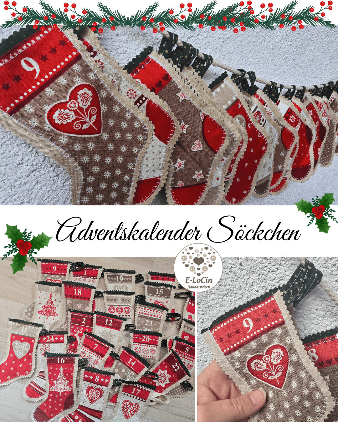 24 Adventskalender Söckchen - fertig zum Dekorieren