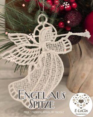 Engel aus Spitze maschinengestickt in der Free standing lace Technik
