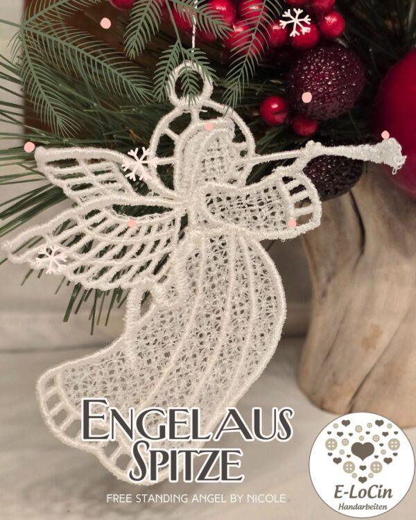 Engel aus Spitze maschinengestickt in der Free standing lace Technik
