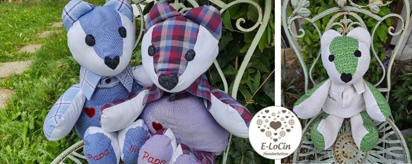 Erinnerungsbären aus Kleidung Verstorbener und aus Babykleidung