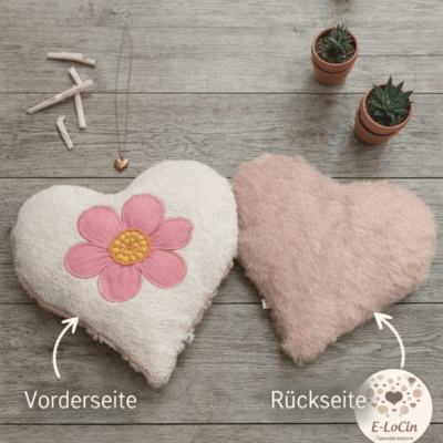 Herzkissen gefertigt aus Kleidung mit Plüschrückseite