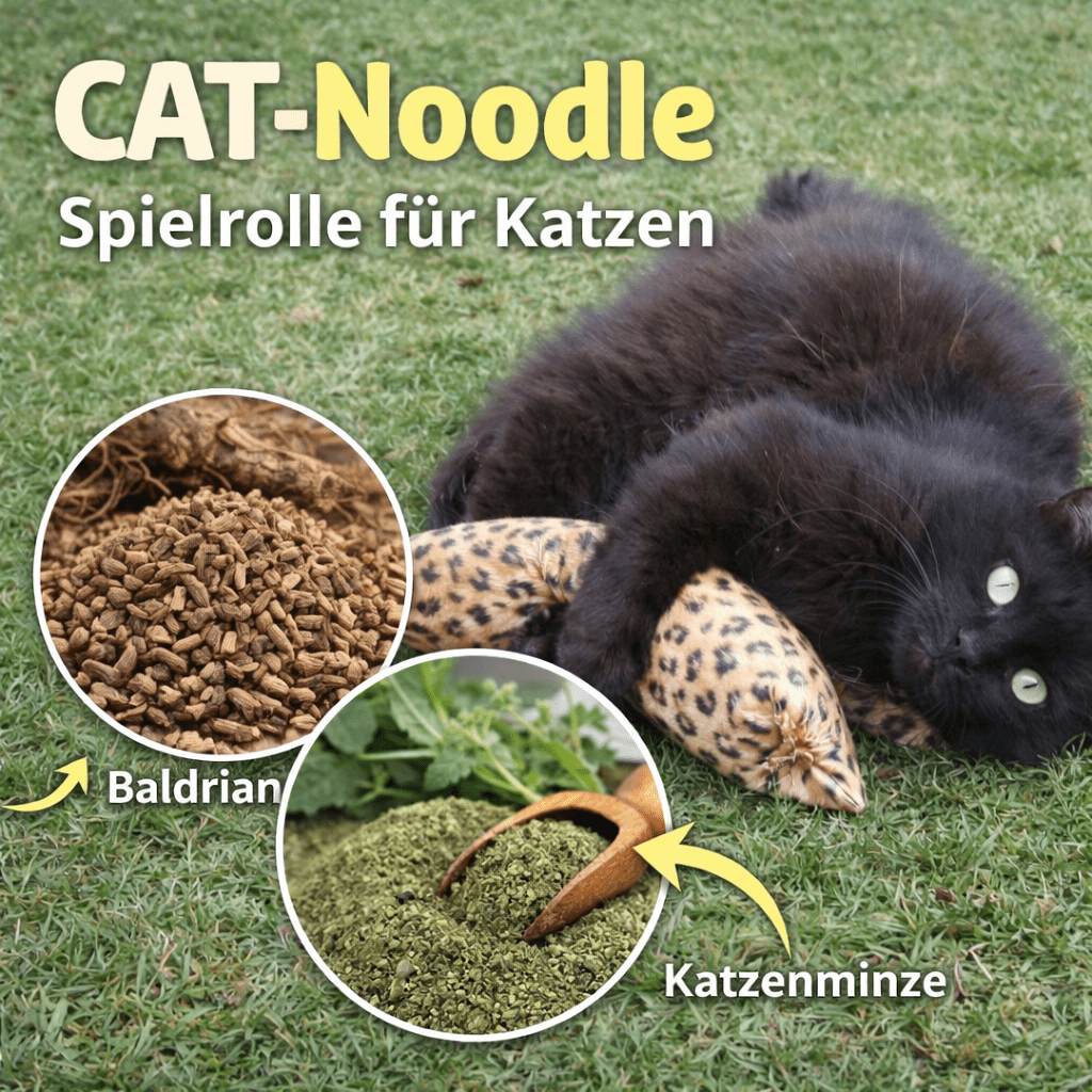 CAT-Noodle – Spielspaß mit natürlicher Füllung Die CAT-Noodle ist ein ca. 20 cm langes und 10 cm breites Katzenspielzeug, gefüllt mit hochwertigen Dinkelspelzen und aromatischer Katzenminze. Die natürliche Füllung sorgt für eine angenehme Haptik, raschelt leicht bei Bewegung und animiert Ihre Katze zum Spielen, Werfen und Festhalten. Durch die flexible, längliche Form eignet sich die Noodle ideal zum Treten mit den Hinterpfoten und zum Herumtragen. Ein langlebiges, nachhaltiges Spielzeug für aktive Katzen – mit extra Duftanreiz für noch mehr Beschäftigung.