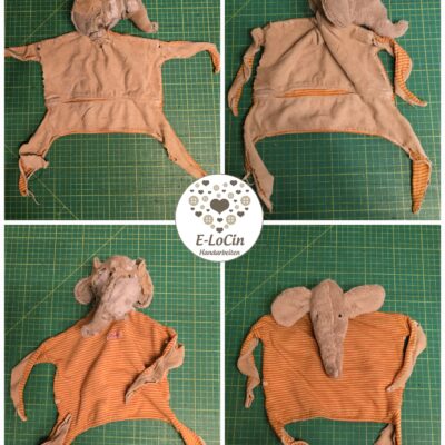 Elefantenkopf neu rekonstruiert als Stofftierreparatur und Restaurierung