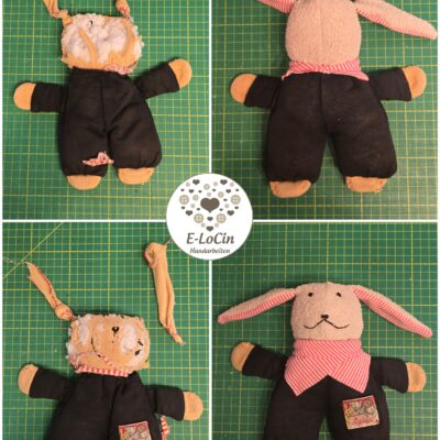 zerstörter Kopf eines Stofftiers rekonstruieren lassen mit Schnittmuster und neuen Stoffen