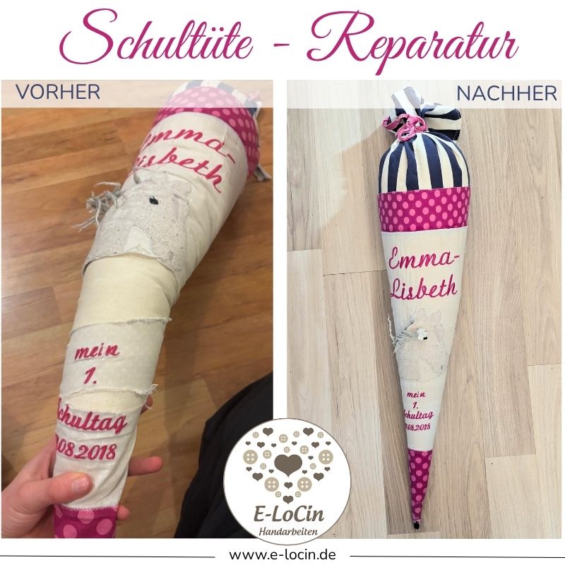 genähte Schultüten können kaputt gehen. Ich repariere sie wieder