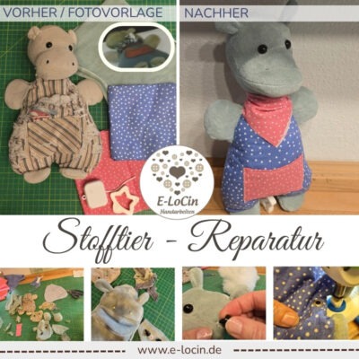 Stofftierrettung und Stofftier Reparatur mit Auffüllen, stopfen, Nähte und Risse reparieren - auch wenn der Hund das Stofftier zerfetzt hat, versuche ich es.