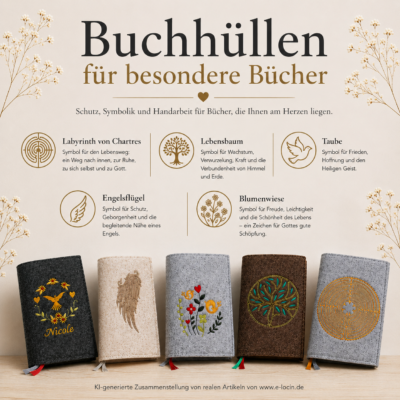 Handgemachte Filz-Buchhülle für Erwachsene für Gotteslob, evangelische Gesangbücher, Bibeln und besondere Bücher