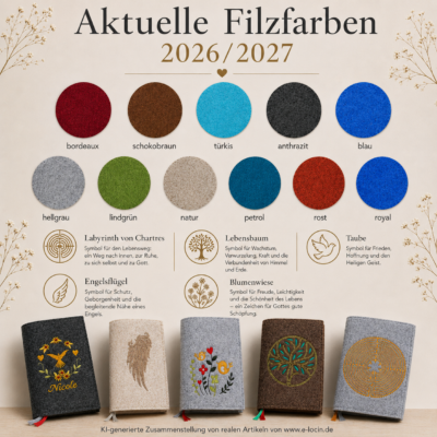 11 Farben für handgemachte Filz-Buchhülle für Erwachsene für Gotteslob, evangelische Gesangbücher, Bibeln und besondere Bücher